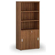Szafy biurowe - Szafa biurowa kombinowana PRIMO WOOD, drzwi przesuwne na 2 poziomach, 1781 x 800 x 420 mm, orzech - miniaturka - grafika 1