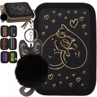 Piórniki - Starpak Piórnik Trzykomorowy z Wyposażeniem Złote Kotki Serce 553163 - miniaturka - grafika 1