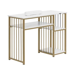 physa Biurko do manicure żelazna rama białe / złote 3 półki podpórka pod dłonie - Biurka do manicure - Stoliki do manicure - miniaturka - grafika 1