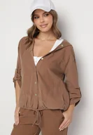 Koszule damskie - Brązowa Bawełniana Koszula z Kapturem Ściągana w Pasie Felewen - miniaturka - grafika 1