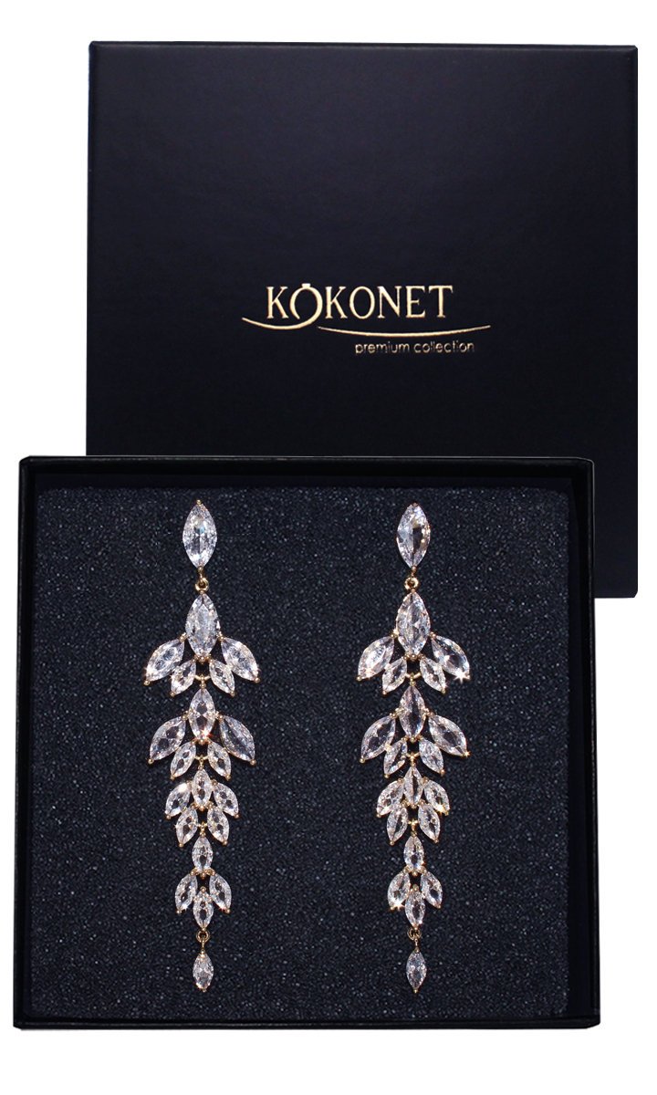 Kolczyki okazałe złote pozłacane wiszące ŚLUBNE swarovski mienią długie