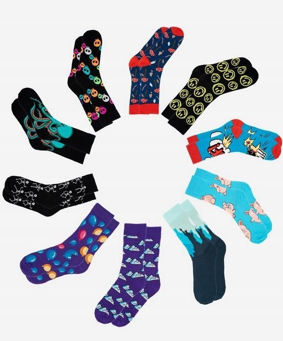 ZESTAW 10 PAR Skarpet MĘSKIE Bawełniane Śmieszne SKARPETKI KOLOROWE 41-46