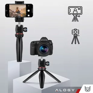 Uchwyt na telefon Alogy Mini Tripod Trójnóg Liginn do robienia zdjęć do telefonu kamery GoPro lampy ring 1/4 Czarny - Statywy fotograficzne - miniaturka - grafika 1