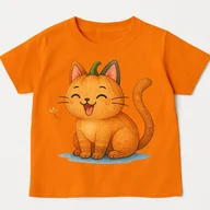 Koszulki dla dziewczynek - Pomarańczowa koszulka na Dzień Dyni z dynią w KOTA - miniaturka - grafika 1