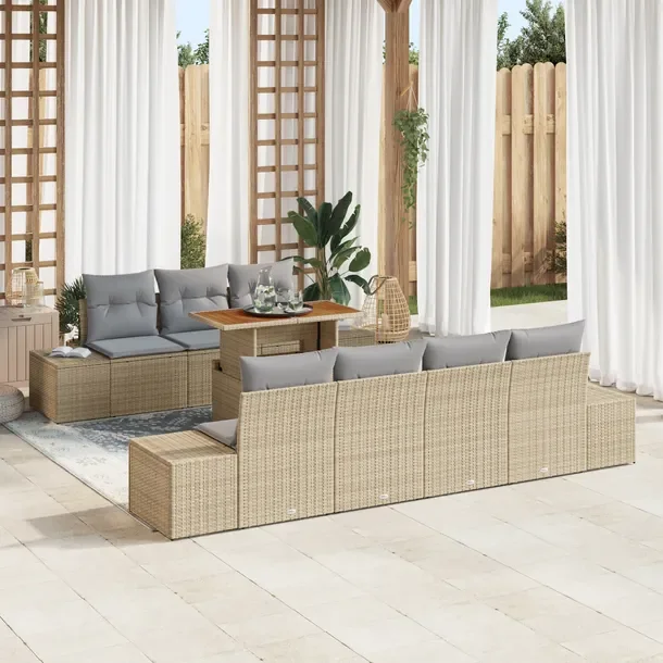 Zestaw Jadalny do Ogrodu 8-Częściowy, Naturalny Rattan, Beżowy, 4 Sofy,