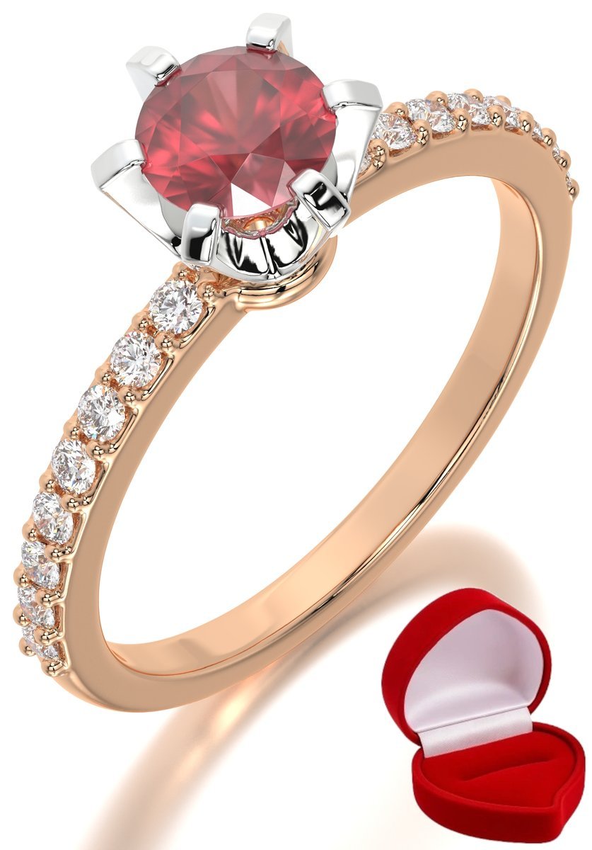 ZŁOTY PIERŚCIONEK ZARĘCZYNOWY 585 14k RUBIN 0,50 ct RÓŻOWE ZŁOTO R8