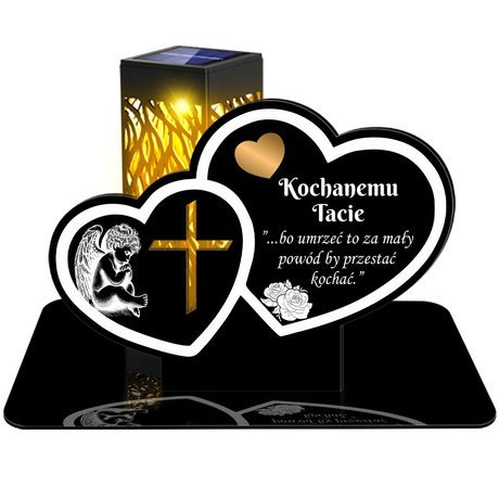 ZNICZ SOLARNY LED WIECZNY PODSTAWKA NA CMENTARZ GRÓB lampka Serce 3D DLA TATY