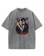 Koszulki i topy damskie - Koszulka oversize efekt sprania Miłość Para Kobieta w futrze szary XXL - miniaturka - grafika 1