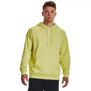 Bluzy sportowe męskie - Męska bluza dresowa nierozpinana z kapturem Under Armour UA Rival Fleece Hoodie - limonka - UNDER ARMOUR - grafika 1