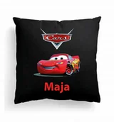 Poduszki dekoracyjne - CZARNA FOTO PODUSZKA Zygzak Mcqueen Auta + IMIĘ - miniaturka - grafika 1