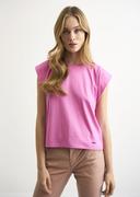 Koszulki i topy damskie - Różowy T-shirt damski basic - miniaturka - grafika 1