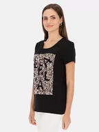 Koszulki i topy damskie - Czarny t-shirt damski z cekinową aplikacją L'AF Paris - miniaturka - grafika 1