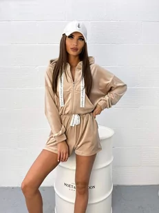 WELUROWY DRES PREMIUM LA PERLA BLUZA KANGURKA + KRÓTKIE SPODENKI - BEŻOWY - Spodnie sportowe damskie - miniaturka - grafika 1