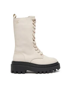 Calvin Klein Jeans Trapery YW0YW01683 Beżowy - Botki damskie - miniaturka - grafika 1