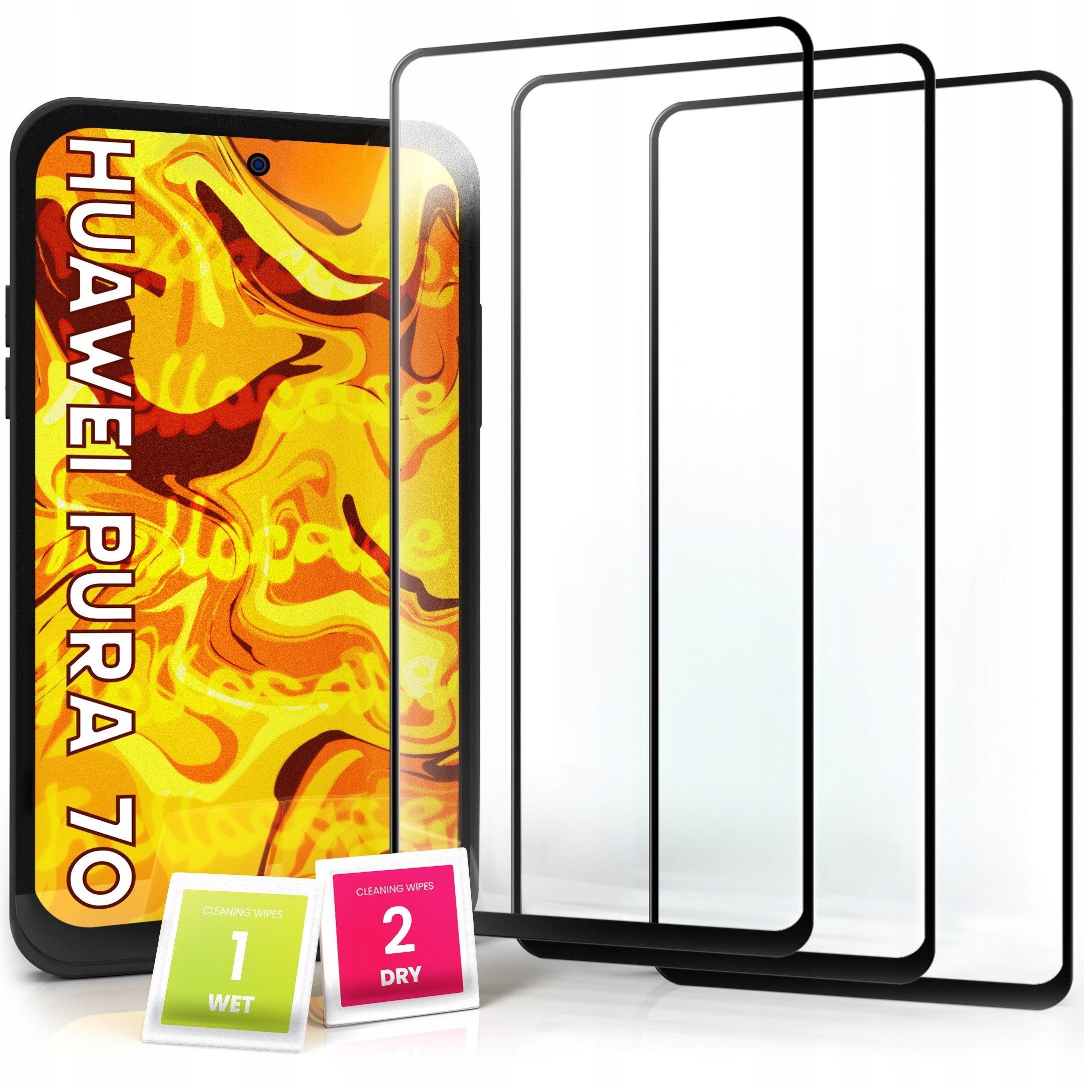 3-PAK Szkło Hartowane do Huawei Pura 70 Ochronne Pełne Na cały ekran 5D 9H