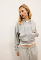 Bluzy damskie - Stradivarius Miękka bluza na suwak Popielaty XS - miniaturka - grafika 1