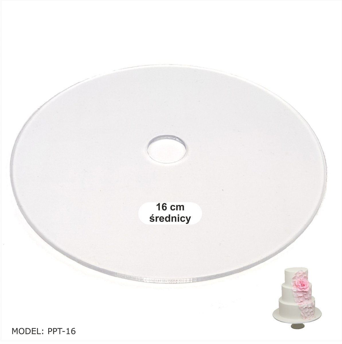 Podkład pod tort piętrowy ciasto okrągły średnica 16cm z plexi ARTCOP