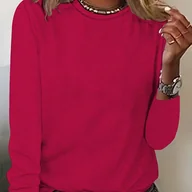Bluzki damskie - TEMU Damska miła, kolorowa, z okrągłym dekoltem i długim rękawem, koszulka - wygodna, o jednolitym kolorze, idealna na jesień/zimę, damskie koszulki - miniaturka - grafika 1