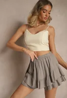 Spodenki damskie - Beżowe Spódnico-Szorty z Bawełny Ozdobione Falbankami Turanea - miniaturka - grafika 1