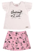 Bluzki damskie - Komplet dziewczęcy, bluzka z krókim rękawem i spóniczka, różowy/Quimby - miniaturka - grafika 1