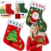 Prace ręczne dla dzieci - 2x Zestaw Kreatywny Świąteczny Do Szycia SKARPETY Mikołajki Filc Skarpetki - miniaturka - grafika 1