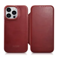 Etui i futerały do telefonów - iCarer CE Oil Wax Premium Leather Folio Case skórzane etui iPhone 14 Pro Max z klapką magnetyczne MagSafe czerwony (AKI14220708-RD) - miniaturka - grafika 1