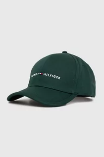 Czapki męskie - Tommy Hilfiger czapka z daszkiem bawełniana kolor zielony z aplikacją - grafika 1
