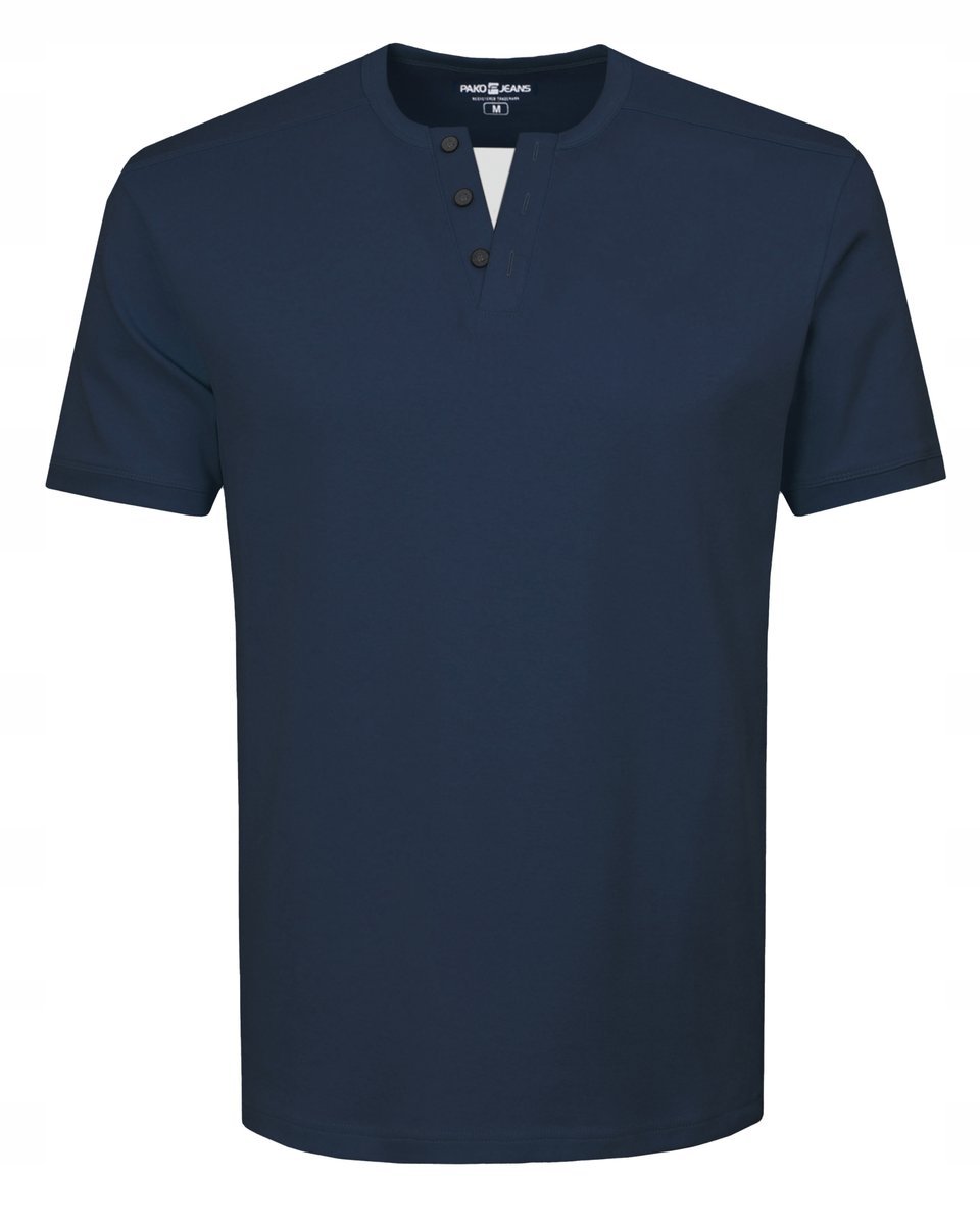 T-SHIRT Męski Koszulka w Serek GRANATOWA Gruba Bawełna IRON XL Pako Jeans