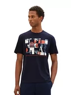 Koszulki męskie - TOM TAILOR Męski T-shirt z nadrukiem z bawełny, 10668-sky Captain Blue, S, 10668-sky Captain Blue, S - miniaturka - grafika 1