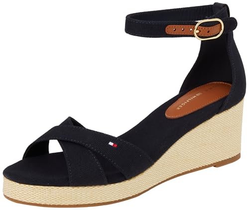 TOMMY HILFIGER Damska flaga CRISS-CROS MID WEDGE ESPAD Espadryle, niebieska (Space Blue), 36 UK, Niebieski kosmiczny niebieski, 39 EU