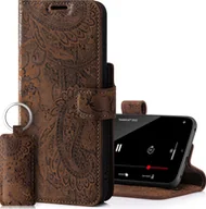Etui i futerały do telefonów - Etui na telefon komórkowy SURAZO do Apple iPhone 13 Pro Premium z prawdziwej skóry [funkcja podstawki, uchwyt na kartę, RFID, kwiatowy wzór] (brązowy) - miniaturka - grafika 1