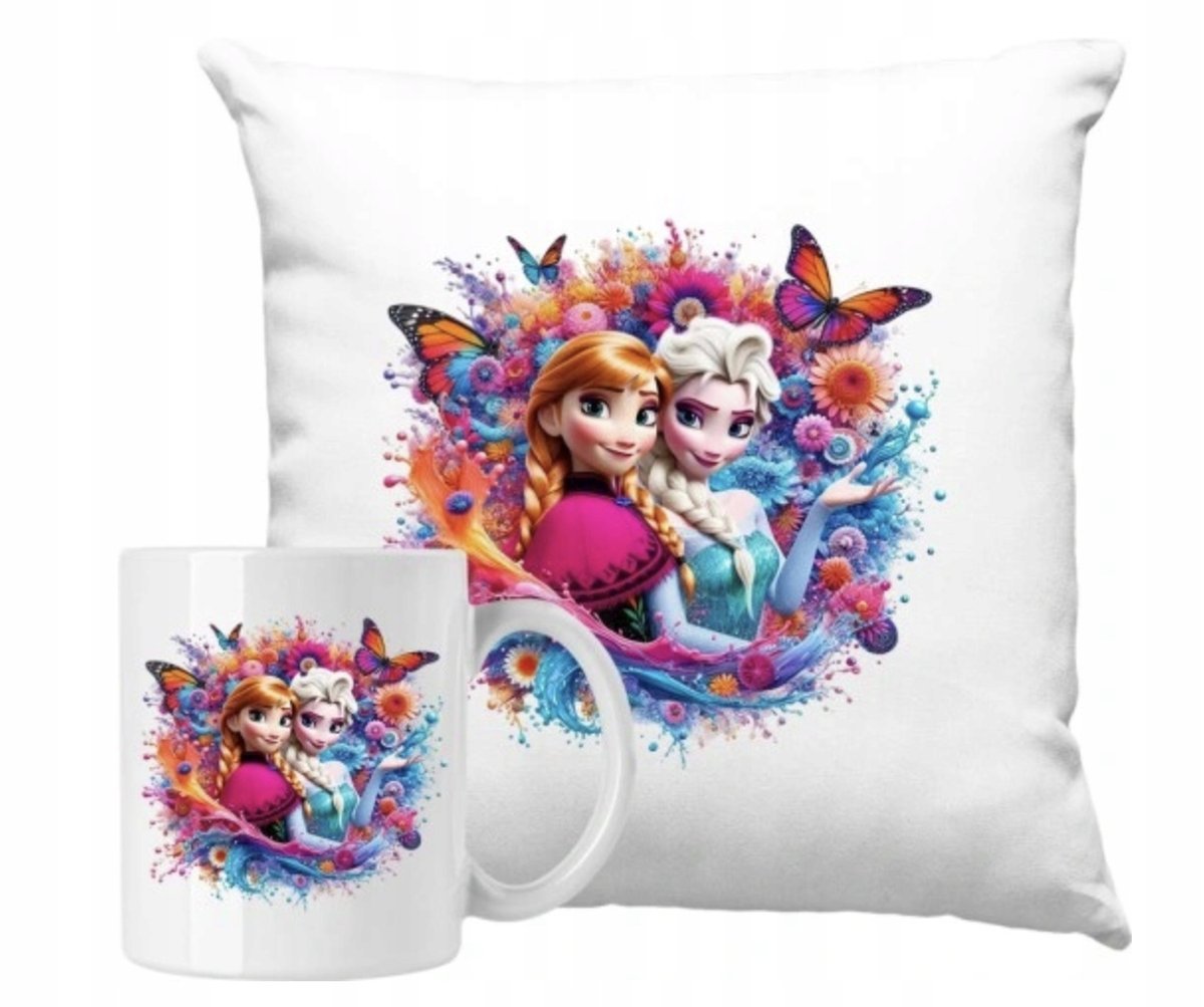 ZESTAW PODUSZKA + KUBEK Prezent ELSA ANNA KRAINA LODU FROZEN + IMIĘ 40