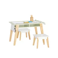 Zestawy mebli dla dzieci - SoBuy Zestaw stoliku i 2 krzesła dla dzieci do rysowania szuflady półka KMB92-GR - miniaturka - grafika 1