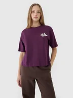 Koszulki i topy damskie - 4F T-shirt oversize z nadrukiem damski - fioletowy XS - miniaturka - grafika 1