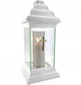Lampiony i znicze - Znicz Kapliczka Szklany Klasyczny Lampion Biały Z Wkładem Led W Tubie - miniaturka - grafika 1