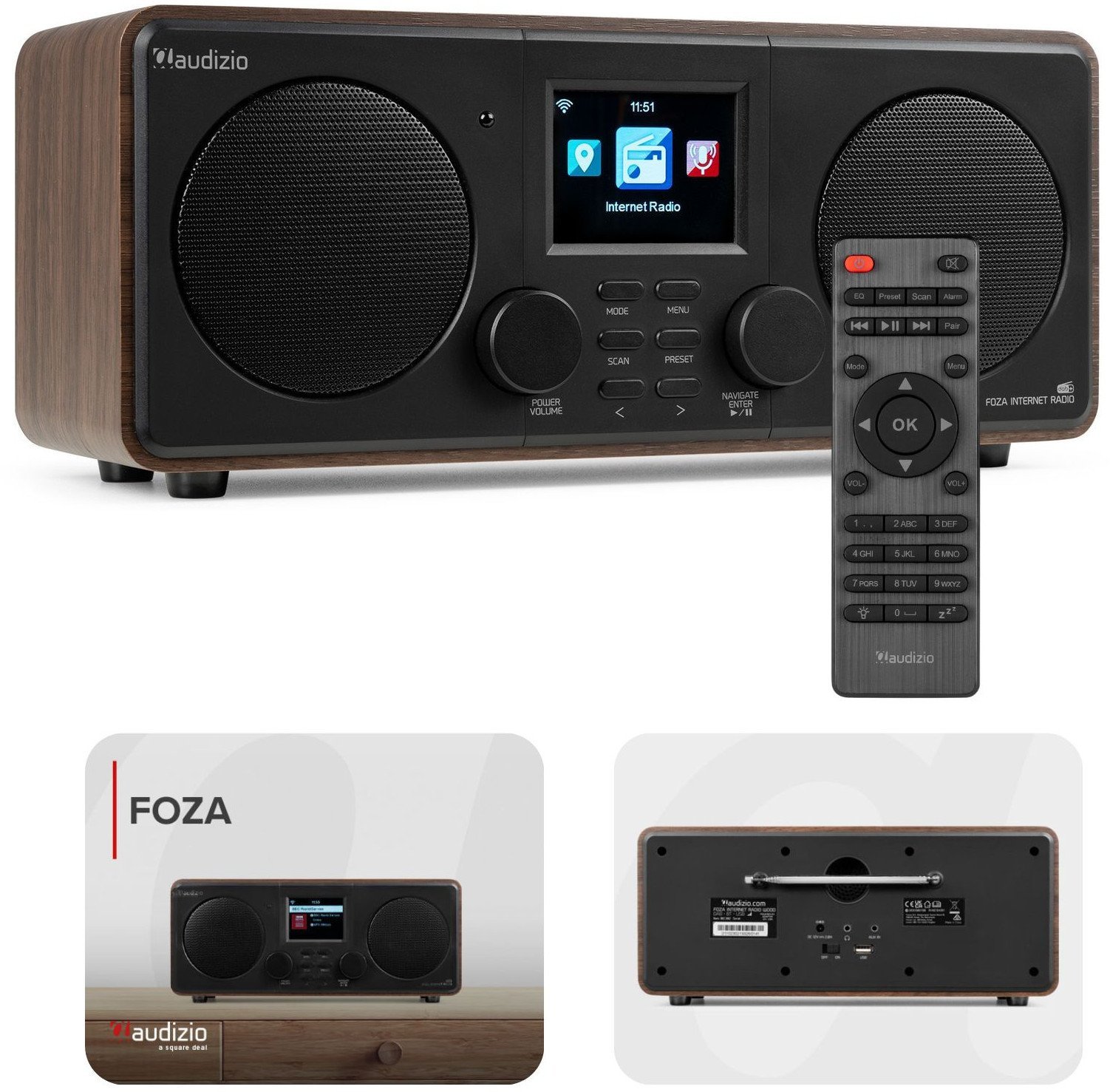 Audizio Foza WiFi Stereo z DAB+ brązowe