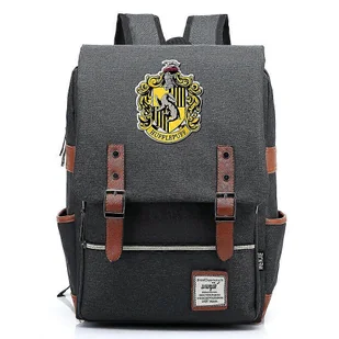 Plecak z nadrukiem Szkoły Magii i Czarodziejstwa Hufflepuff, plecak młodzieżowy, torba rekreacyjna męska i damska, torba podróżna ciemny szary 14in - Torebki damskie - miniaturka - grafika 1
