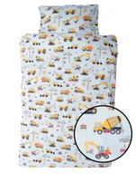 Pościel dla dzieci - Pościel dziecięca 200x140 chłopięca Koparki budowa żółte na szarym tle - miniaturka - grafika 1