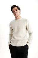 Koszulki męskie - DeFacto Męski sweter z dzianiny z długim rękawem okrągły dekolt - slim fit sweter dla mężczyzn topy (LT/beżowy melanż, XL), L. beżowy melanż, XL - miniaturka - grafika 1