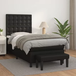 vidaXL Łóżko kontynentalne z materacem, czarne, ekoskóra 90x200 cm - Łóżka - miniaturka - grafika 1