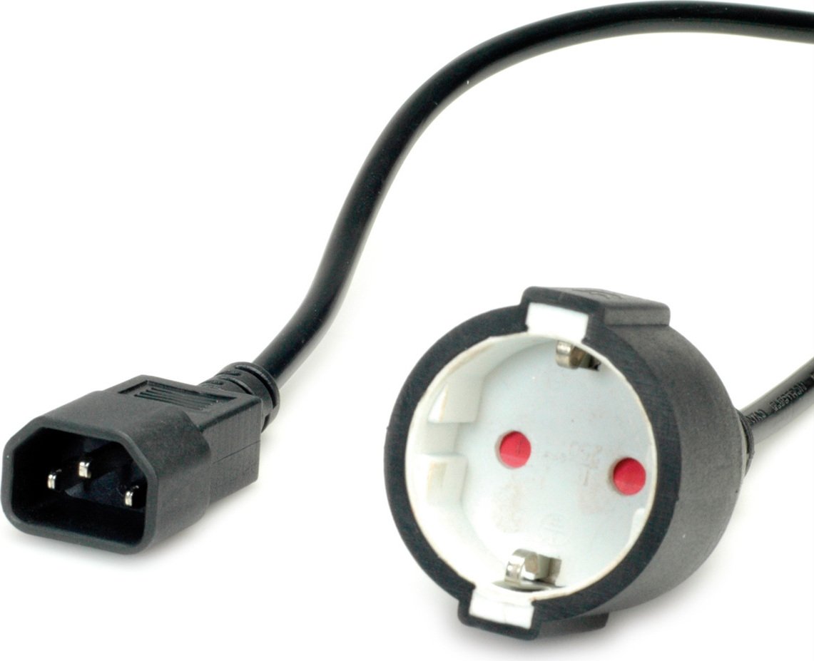 Kabel sieciowy VALUE, C14 do CEE7/3, maks. 10 A (2300 W), tylko do użytku z zasilaczem UPS, czarny, 0,3 m