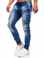 Spodnie męskie - Niebieskie spodnie jeansowe joggery bojówki męskie Denley MP0111BSA - miniaturka - grafika 1