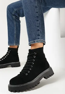Czarne Botki Traperki z Imitacji Zamszu z Elastyczną Cholewką Segen - Botki damskie - miniaturka - grafika 1