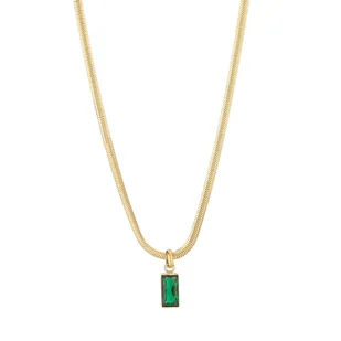 Naszyjnik złoty szmaragdowa cyrkonia - stal szlachetna - łańcuszek z diamentem zielonym - Łańcuszki - miniaturka - grafika 1