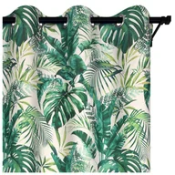 Zasłony - Voppi Zasłona na przelotkach kółkach 140 x 240 cm zielone egzotyczne liście na jasnym tle półzaciemniająca zasłona do domu - miniaturka - grafika 1