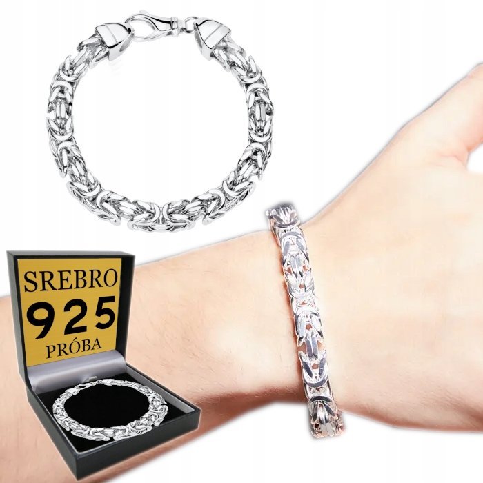 Srebrna Bransoletka Męska Królewski Srebro 925 Bransoleta Diamentowana