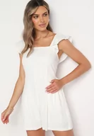 Kombinezony - Biały Kombinezon Bawełniany na Ramiączkach z Falbanką i Krótkimi Nogawkami Liadia - miniaturka - grafika 1