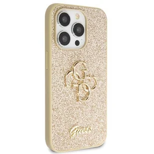 Etui Guess GUHCP14LHG4SGD na iPhone 14 Pro - złote Glitter Script Big 4G - Etui i futerały do telefonów - miniaturka - grafika 4