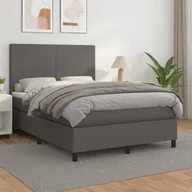 Łóżka - Lumarko Łóżko kontynentalne z materacem  szare  ekoskóra 140x190 cm - miniaturka - grafika 1
