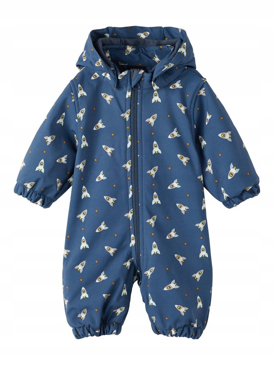 NAME IT GRANATOWY KOMBINEZON NIEMOWLĘCY Z KAPTUREM I NADRUKIEM 50-56 KYA